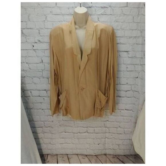 Yoshi VINTAGE Women's Size Medium Beige One Button Jacket Blazer - Picture 7 of 8